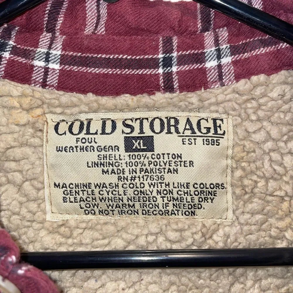 Cold Storage Sherpa Lined Flannel Jacket XL Fleece Lined Cotton Plaid